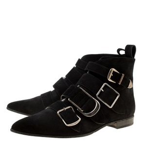 Burberry Black Suede Buckle Pointed Boot